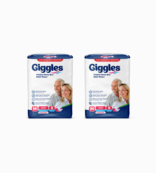 Giggles Yetişkin Bel Bağlamalı Hasta Bezi Medium 8'li 2 Paket 16 Adet
