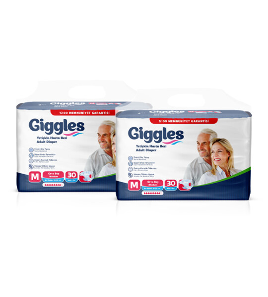 Giggles Yetişkin Bel Bağlamalı Hasta Bezi Medium 30'lu 2 Paket 60 Adet
