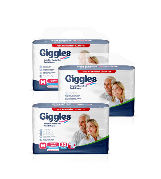 Giggles Yetişkin Bel Bağlamalı Hasta Bezi Medium 30'lu 3 Paket 90 Adet