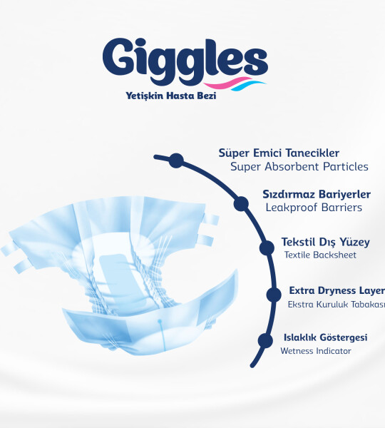 Giggles Yetişkin Bel Bağlamalı Hasta Bezi Medium 8'li 1 Paket 8 Adet